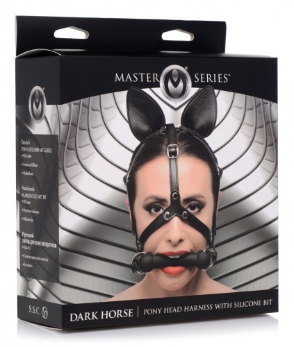 מסכת פוני עם מחסום פה גאג עצם XR Brands- Dark Horse Pony Head Harness with Silicone 