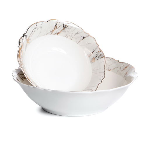 צלחת marble לבן זהב עמוקה