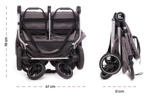 עגלת תאומים צרה בייבי מונסטרס Easy Twin 4 עם מדרך רגלים מכוונן