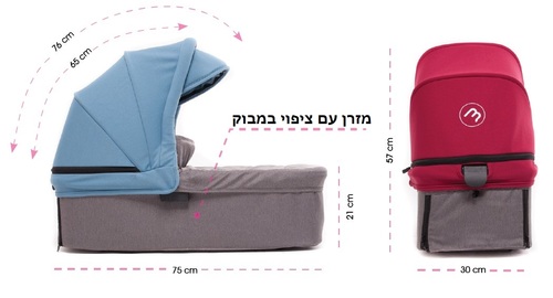 סל שכיבה (אמבטיה) לעגלת תאומים איזי טווין 4 (בד בסיס שחור)