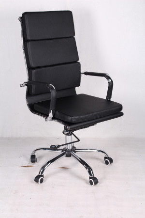 יון כסא מנהל גבוה דמוי עור שחור שלד ניקל מנגנון סנכרוני