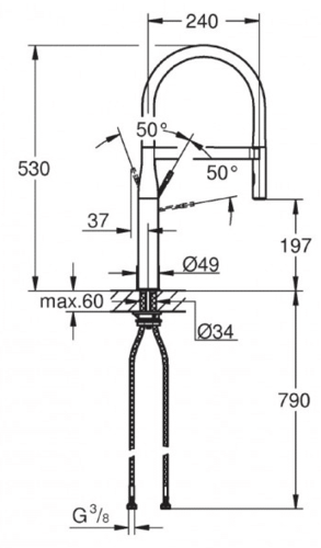 GROHE ברז מטבח אפור גרפיט מוברש עם פייה שחורה 30294ALO