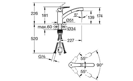 GROHE ברז מטבח נשלף סדרת יורוסמארט מקט 30305001