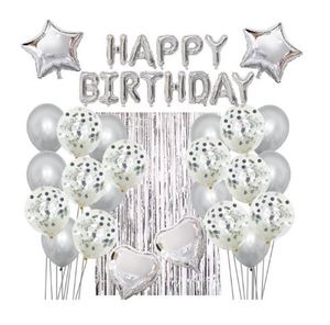 סט בלונים עשיר "HAPPY BIRTHDAY" - כסוף