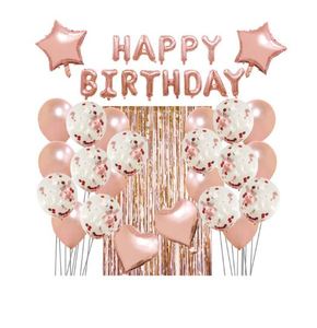 סט בלונים עשיר "HAPPY BIRTHDAY" - רוז גולד