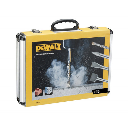 סט מקדחים ואיזמלים DEWALT DT9679 SDS-Plus 15 חלקים - מקדחים ואיזמלים בקופסת אלומיניום לקידוח וחציבה בבטון