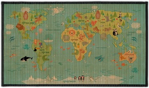 שטיח במבוק טבעי מעוצב לחדר ילדים עם מונע החלקה ומסגרת תפורה - מפת העולם