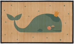שטיח במבוק טבעי מעוצב לחדר ילדים עם מונע החלקה ומסגרת תפורה - לוויתן