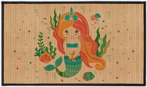 שטיח במבוק טבעי מעוצב לחדר ילדים עם מונע החלקה ומסגרת תפורה - בת ים