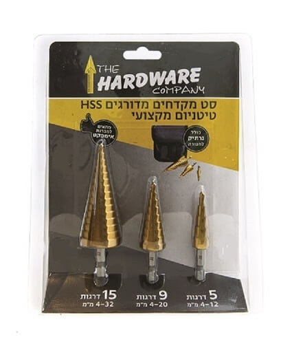 סט מקדחי HSS מדורג ציפוי טיטניום עם חיבור מהיר למברגה 3 יח'' HSTEP-3