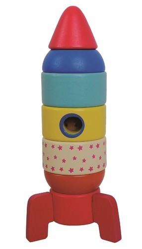 מגדל טבעות מעץ 8 חלקים - חללית