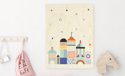 תמונה מודפסת על עץ (מגוון מידות) לחדר ילדים - ארמון קוביות