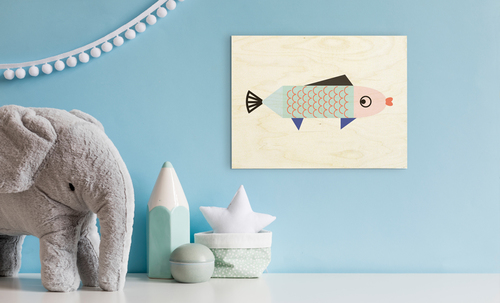 תמונה מודפסת על עץ (מגוון מידות) לחדר ילדים - דג