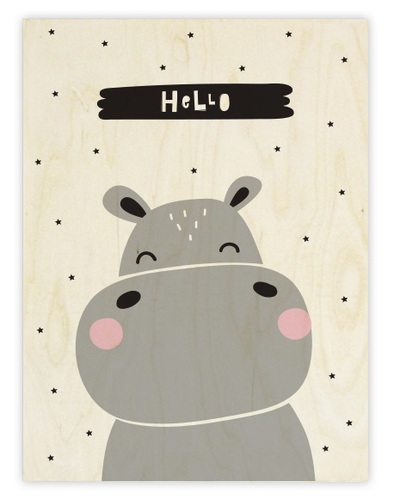 תמונה מודפסת על עץ (מגוון מידות) לחדר ילדים - היפופוטם