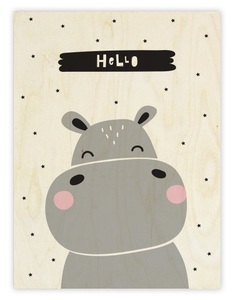 תמונה מודפסת על עץ (מגוון מידות) לחדר ילדים - היפופוטם