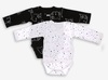 זוג בגדי גוף מעטפת לתינוק עם שרוול ארוך 100% כותנה במידה 0-3 - שחור חתולים / לבן כוכבים