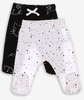 זוג מכנסיים ארוכים עם רגליות לתינוק 100% כותנה מידה 0-3 - שחור חתולים / לבן כוכבים