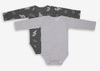 זוג בגדי גוף מעטפת לתינוק עם שרוול ארוך 100% כותנה במידה 0-3 - אפור כהה ברקים / אפור בהיר נקודות