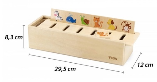 משחק מיון 52 חלקים בקופסת עץ רב פעמית - צורות וצבעים