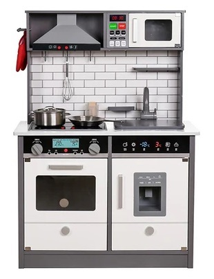 מטבח עץ לילדים עם אורות, צלילים ואביזרי בישול