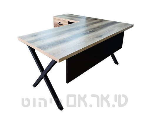 שולחן  דגם וקטור רגלי X בצבע שחור פלטה אגוז