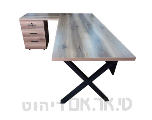 שולחן וקטור רגלי X בצבע שחור פלטה אגוז