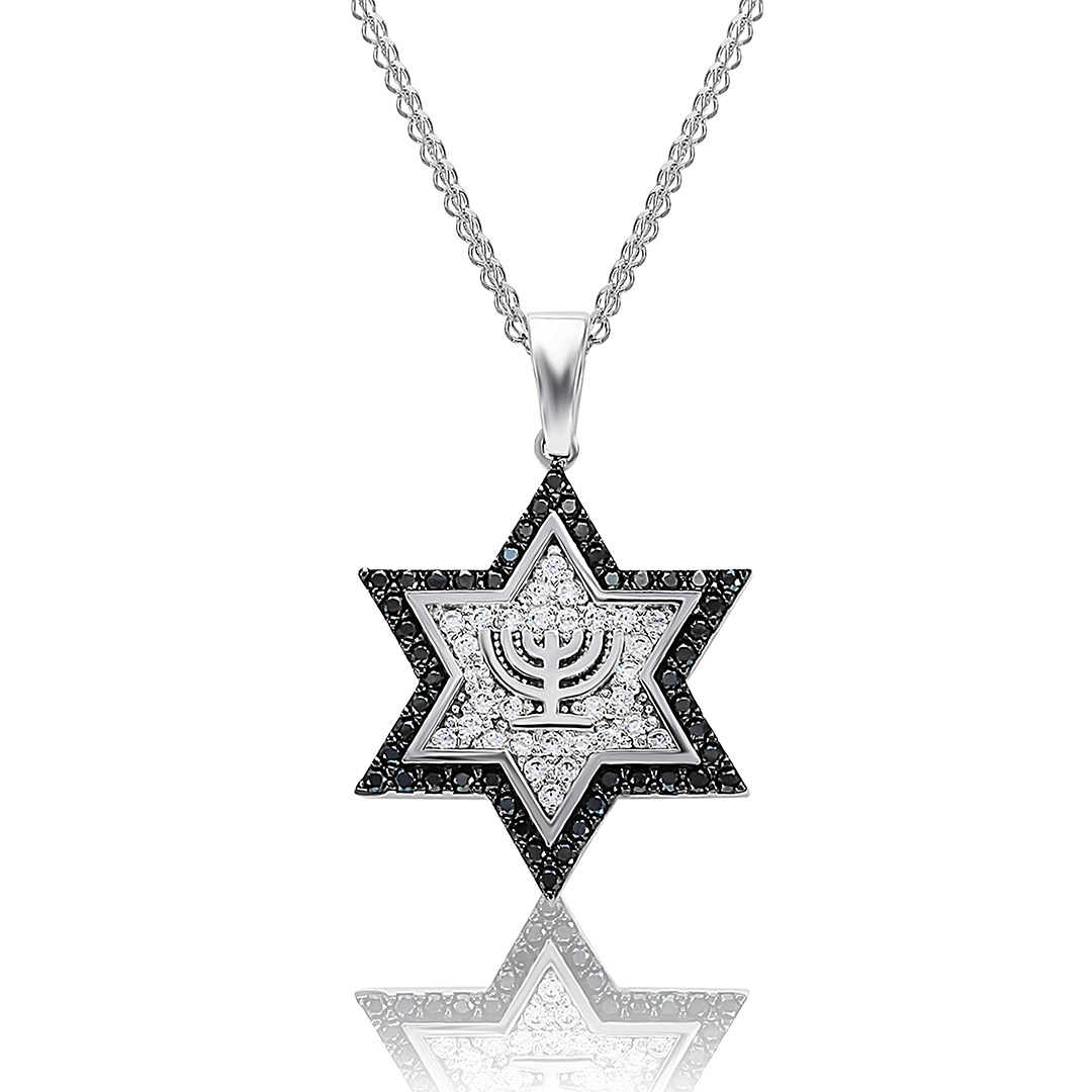 שרשרת ותליון מגן דוד ומנורה מזהב 14K