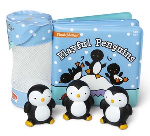 ספר אמבטיה 4 עמודים עם 3 צעצועי אמבטיה ותא אכסון - פינגווינים