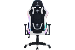 כיסא גיימינג Dragon SPACE RGB בצבע שחור-לבן – מבט מלפנים עם תאורת RGB ושלט