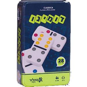 דומינו קלאסי באריזת מתכת עם 28 אבנים צבעוניות
