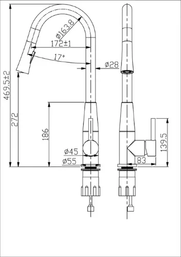 ברז נשלף גבוה למטבח עם פיה מוברשת, דגם 1221, מותג ורד.