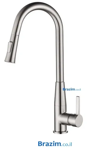 ברז מטבח נשלף דגם 1221 מבית ורד Vered עם 2 מצבי זרימת מים ובגימור מוברש.