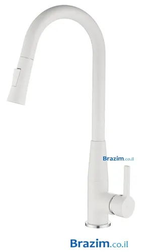 ברז מטבח נשלף גבוה דגם 1222 מבית ורד Vered בצבע לבן עם 2 מצבי זרימת מים ומנגנון ספרדי.