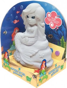 ערכת יצירה קופת חסכון בת ים לצביעה עצמית עם צבעים צבעוניים ומכחול