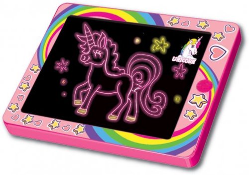 לוח ציור מואר עם 7 מצבי תאורה שונים וטושים זוהרים - חד קרן