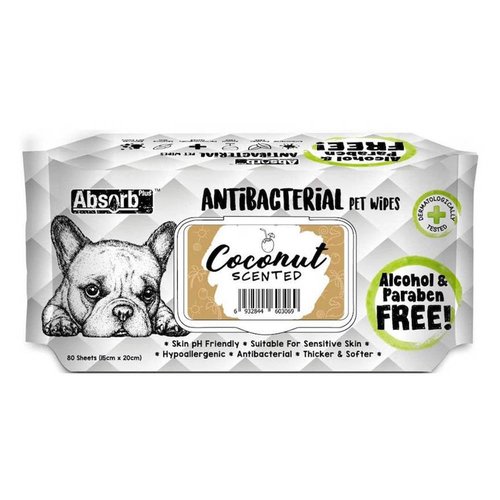 אבסורב+ מגבונים אנטיבקטריאלים קוקוס AbsorbPlus AntiBacterial PetWipes Coconut