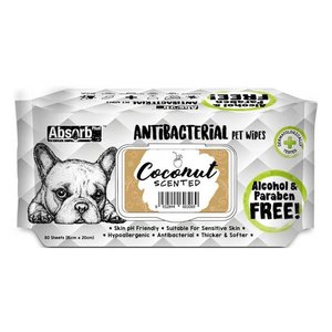 אבסורב+ מגבונים אנטיבקטריאלים קוקוס AbsorbPlus AntiBacterial PetWipes Coconut