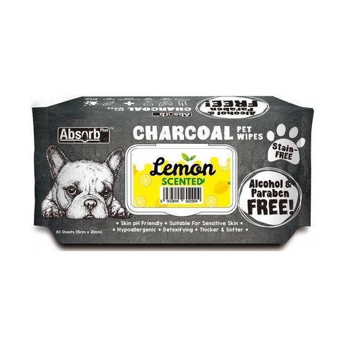 אבסורב+ מגבונים עם פחם פעיל לימון AbsorbPlus Charcoal PetWipes Lemon