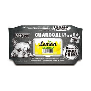 אבסורב+ מגבונים עם פחם פעיל לימון AbsorbPlus Charcoal PetWipes Lemon