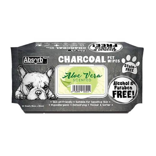 אבסורב+ מגבונים עם פחם פעיל אלוורה AbsorbPlus Charcoal PetWipes Aloe Vera