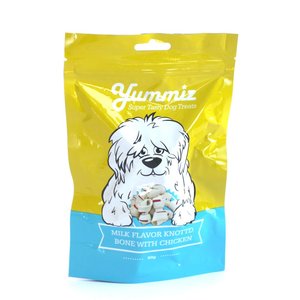 יאמיז לכלב עצמות קשר בטעם חלב עם עוף 80 גרם yummiz milk flavor knotted bone with chicken