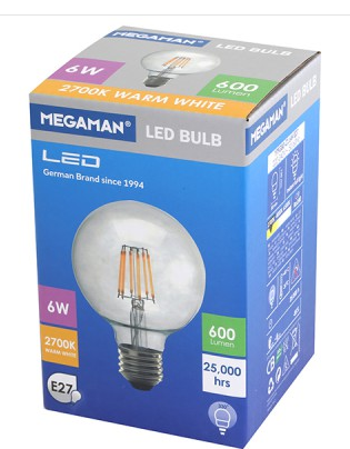 פילמנט WW 6W E27 G80 מגמן שקוף Megaman