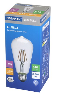 פילמנט WW 6W E27 ST64 מגמן שקוף Megaman