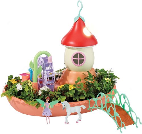 גן הפיות המופלא שלי - גן אורות עם מגדלור מנגן ומאיר וגשר, גינת פיות לגידול עצמי עם מגוון דמויות ואביזרים