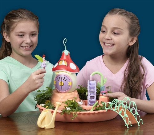 גן הפיות המופלא שלי - גן אורות עם מגדלור מנגן ומאיר וגשר, גינת פיות לגידול עצמי עם מגוון דמויות ואביזרים