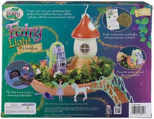 גן הפיות המופלא שלי - גן אורות עם מגדלור מנגן ומאיר וגשר, גינת פיות לגידול עצמי עם מגוון דמויות ואביזרים