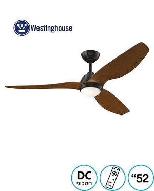מאוורר תקרה 52" Magnolia מנוע DC שחור + עץ 17W ושלט Westinghouse