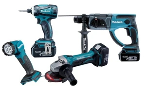 סט נטען 18V אימפקט + פטישון + משחזת + פנס + 3 סוללות MAKITA DLX4140TX1 5Ah