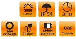 פרוזקטור לד נטען - Hunter | COB LED 3000lm ,30W