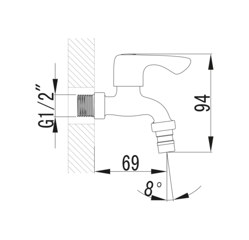 S4000 ברז מים קרים מהקיר קצר שגיב